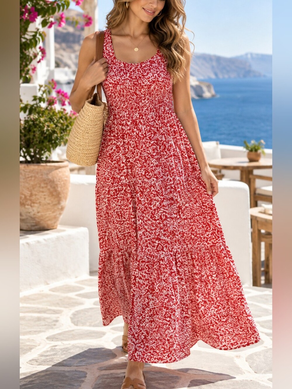 Vero Moda Floral Smocked Maxi Dress Strappy Summer Boho L